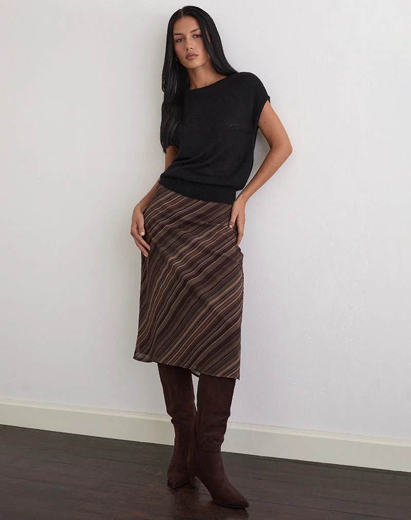Abetzi Midirock aus Chiffon Mix Braun gestreift