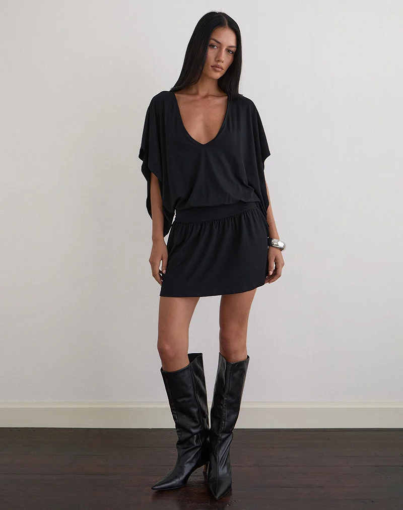 Osiri Mini-Kleid mit Fledermausflügeln aus Jersey Schwarz