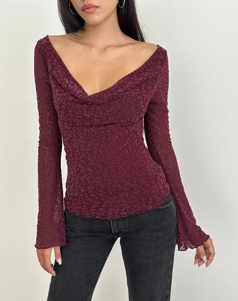 Trivedi Langärmeliges Top aus Flock Mini Leopard Plum
