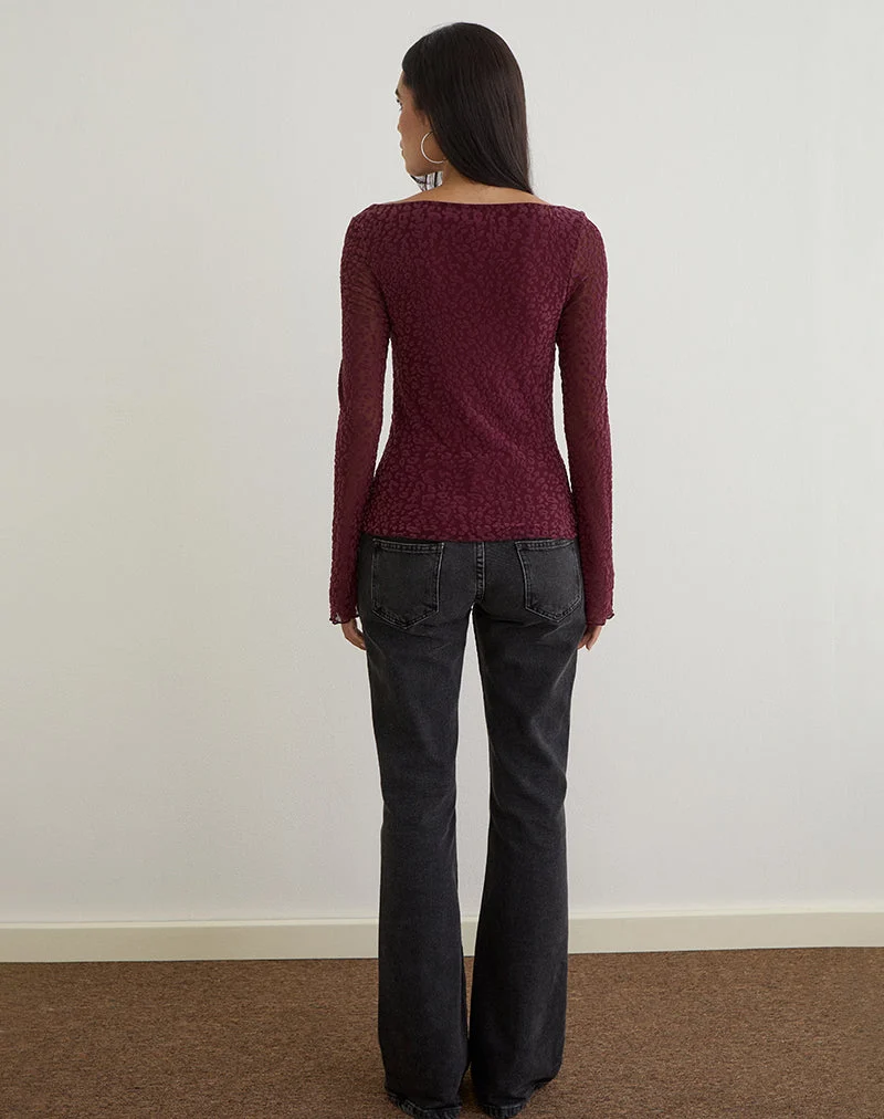 Trivedi Langärmeliges Top aus Flock Mini Leopard Plum
