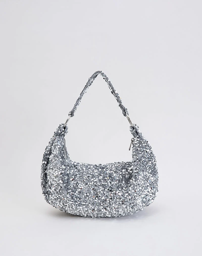 Pailletten-Hobo-Tasche in Silber