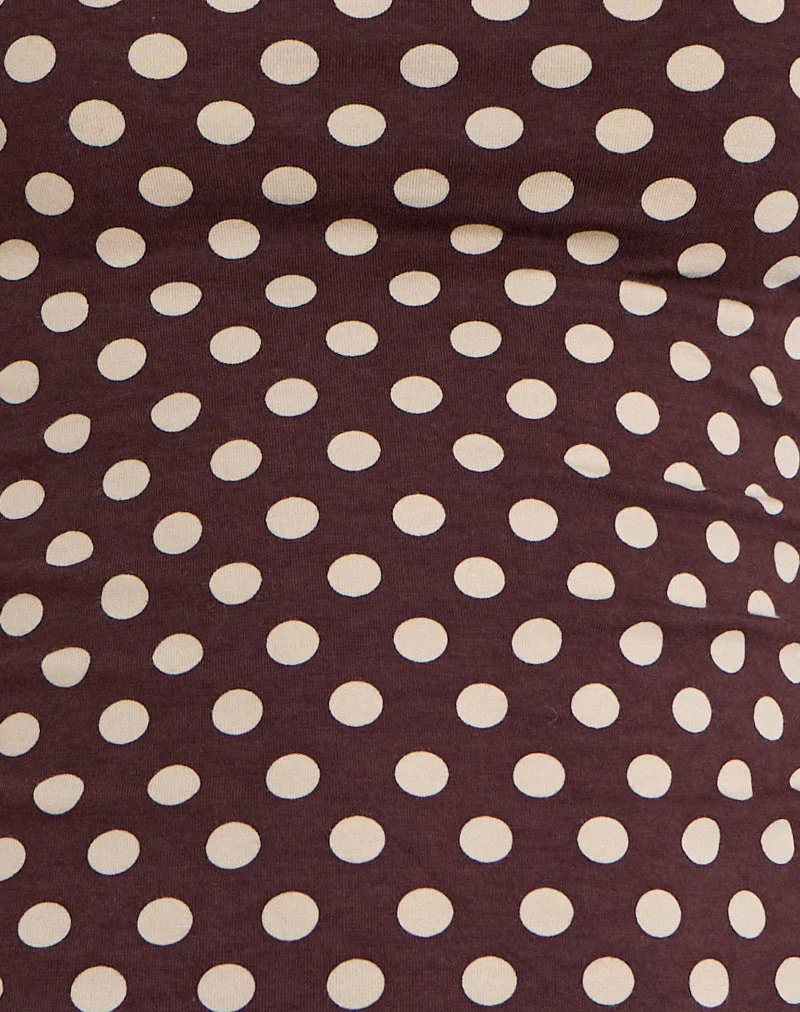 Jinalo Sweetheart Top in Braun mit kleinen cremefarbenen Polka-Prints