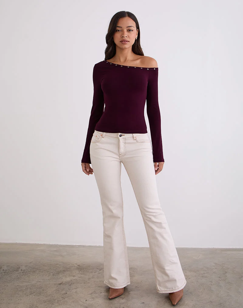 Noraba One Shoulder Top aus rotem Holz mit Ösen