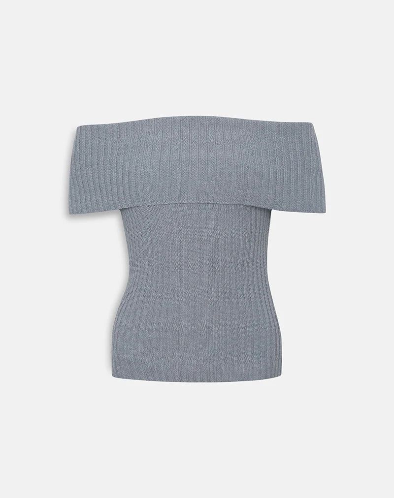 Fahari Foldover-Top aus Rippenstrick Grau
