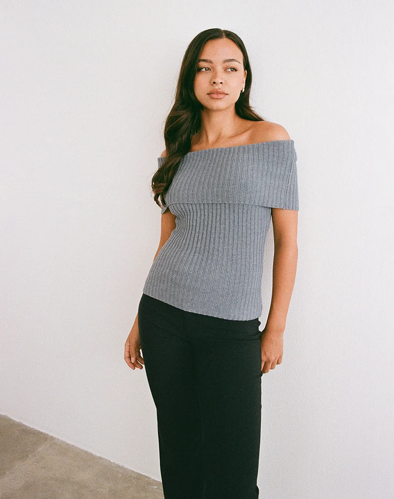 Fahari Foldover-Top aus Rippenstrick Grau