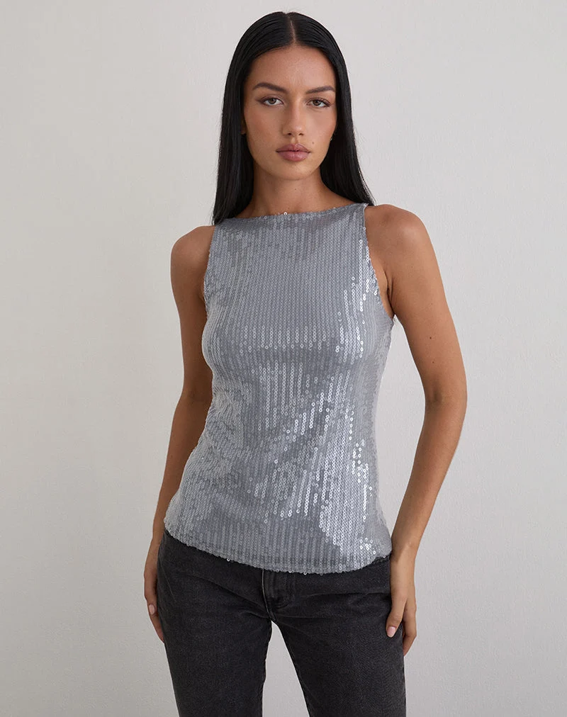 Damske Vest Top aus durchsichtigem, getöntem Paillettengrau