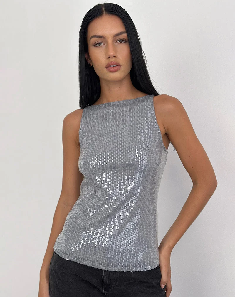 Damske Vest Top aus durchsichtigem, getöntem Paillettengrau