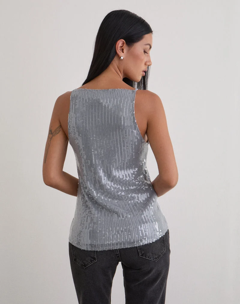 Damske Vest Top aus durchsichtigem, getöntem Paillettengrau
