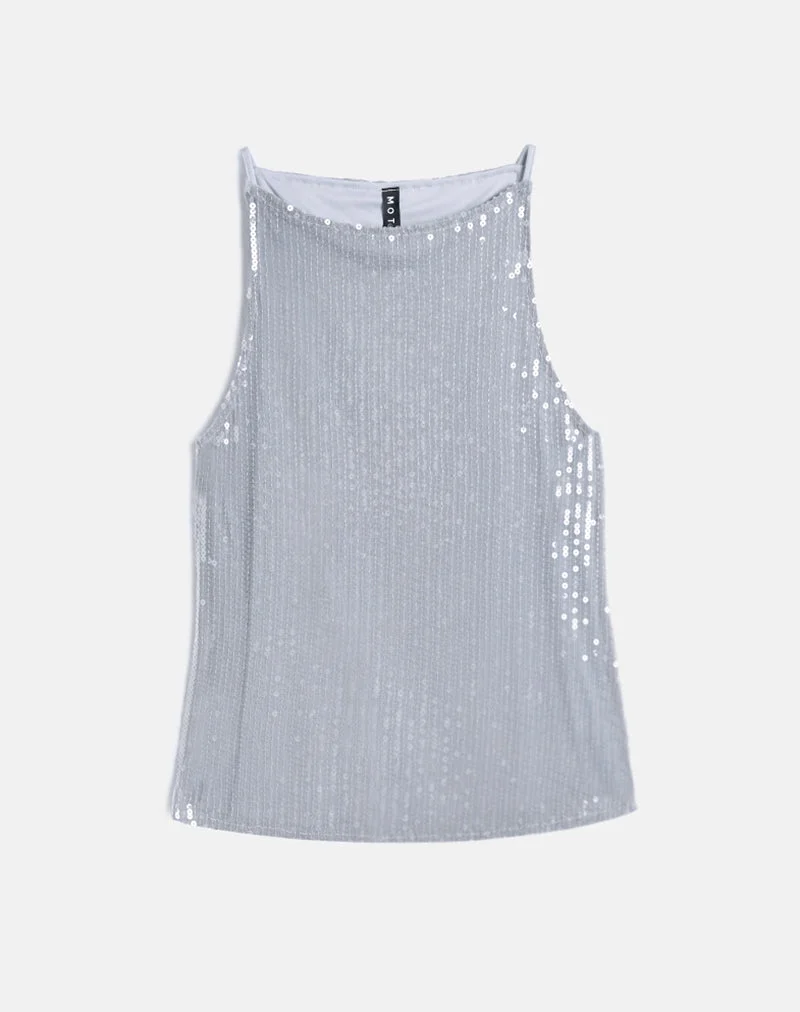 Damske Vest Top aus durchsichtigem, getöntem Paillettengrau