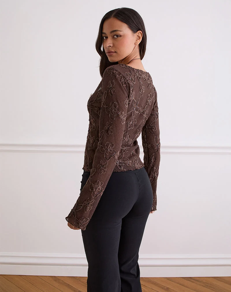 Sukita Strickjacke aus Paillettenstrick Dunkelbraun
