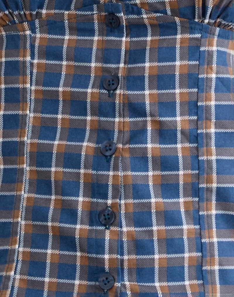 Isamu Top in Medium Tartan Blau
