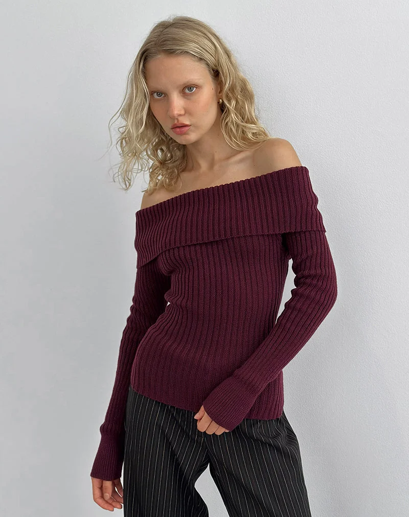 Saskia Bardot Oberteil mit Schleife in Dark Cherry