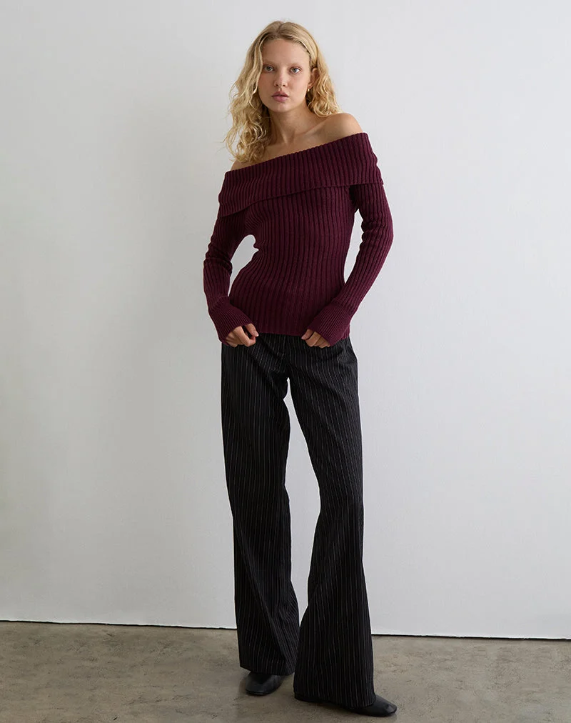 Saskia Bardot Oberteil mit Schleife in Dark Cherry