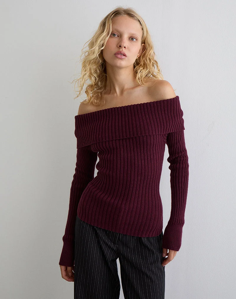 Saskia Bardot Oberteil mit Schleife in Dark Cherry