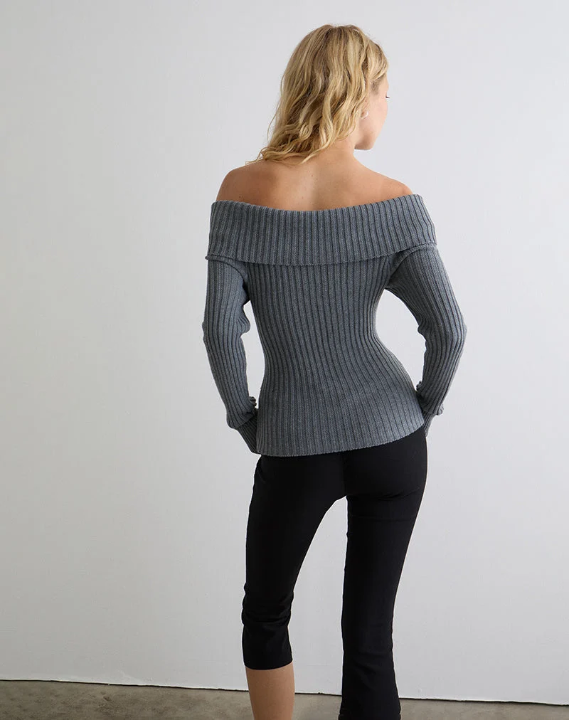 Circe Gestricktes Bardot-Top in Grau