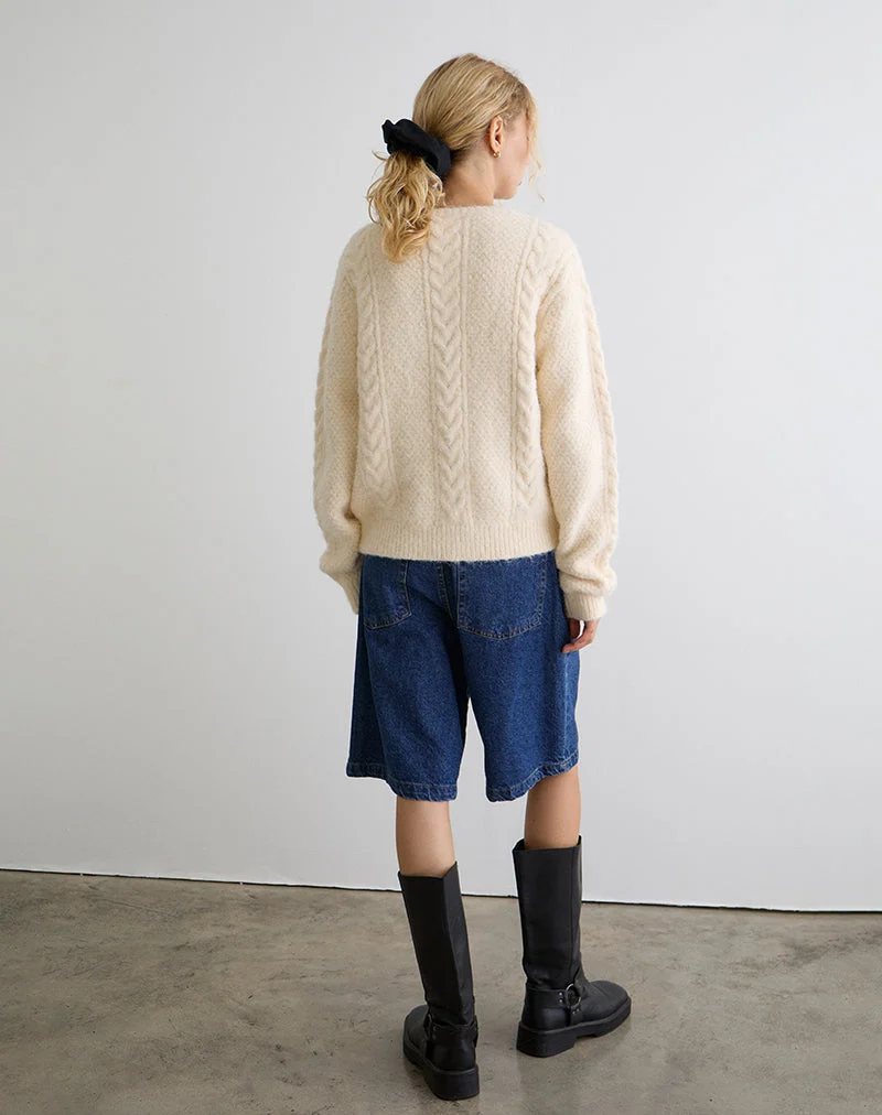 Aceso Strickjacke aus Bürstenstrick Elfenbein