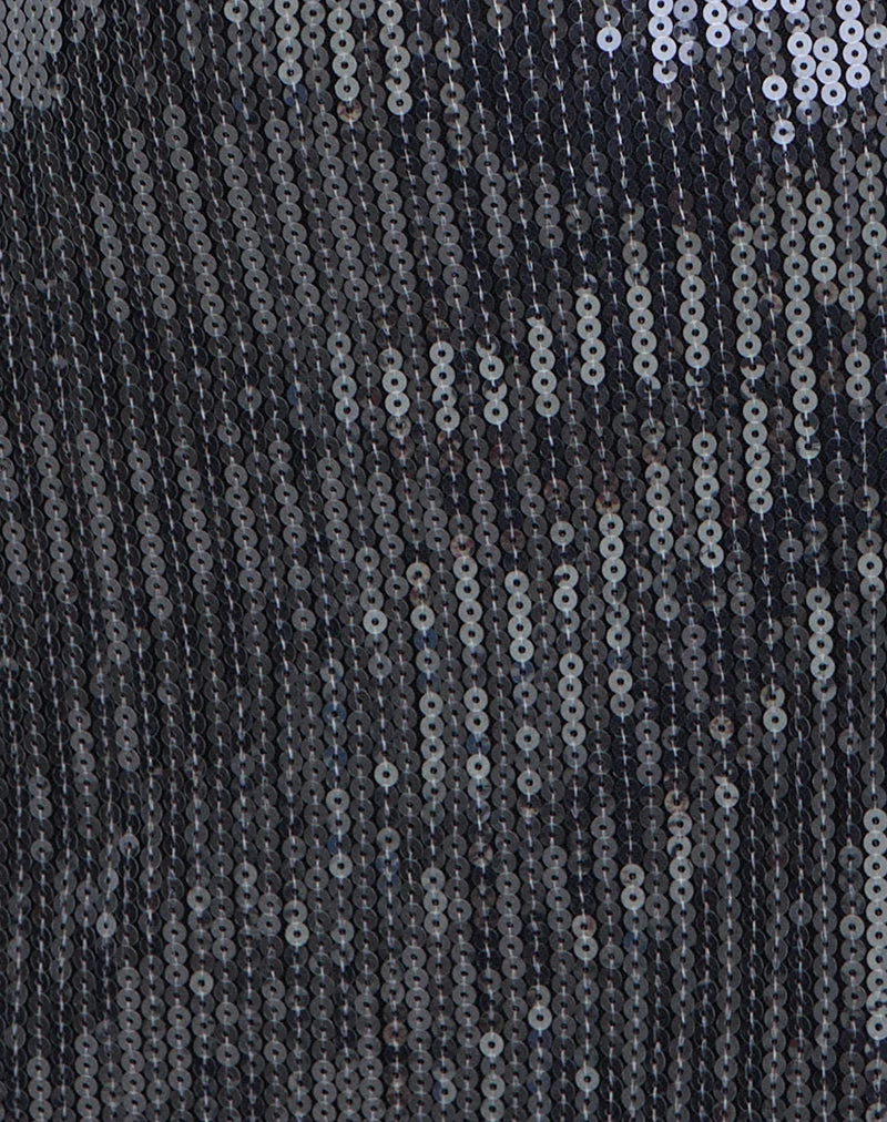 Hepasi Neckholder-Minikleid aus durchsichtigem, getöntem Paillettenstoff, anthrazit