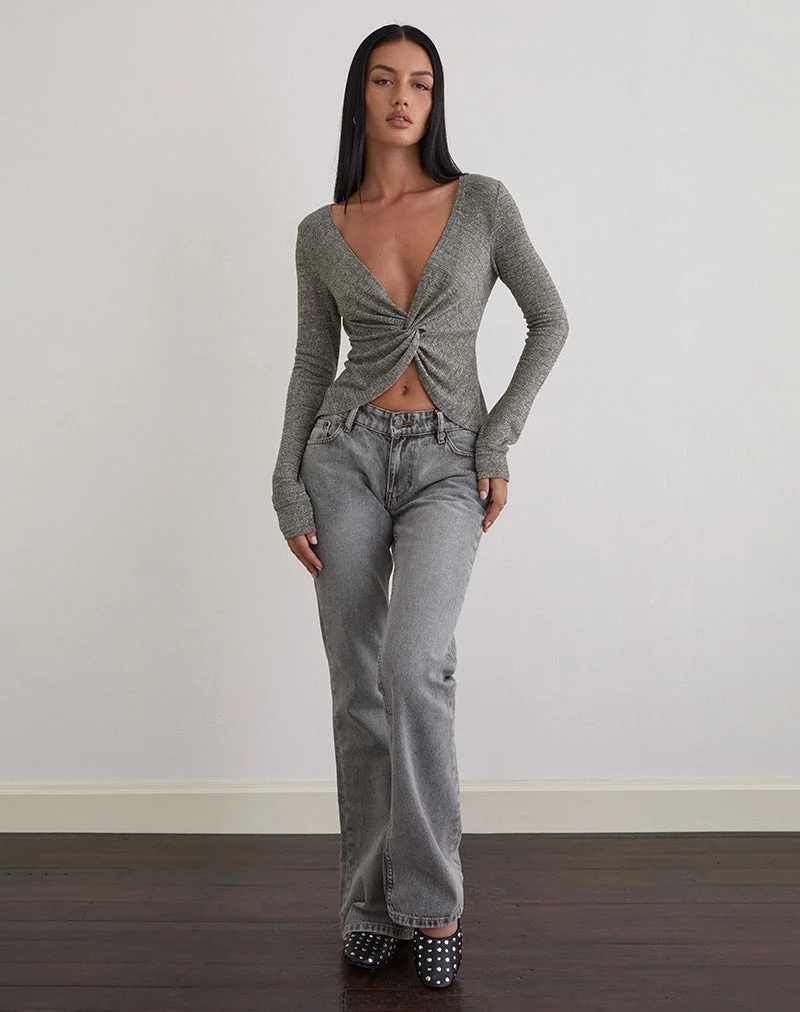 Zoril Twist Top in Glitzerstrick Khaki
