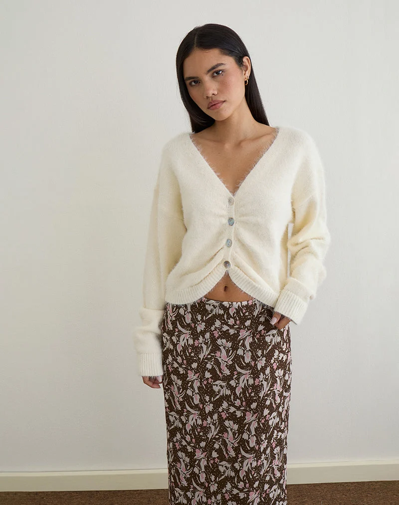 Jiyo Geraffte Strickjacke in Elfenbein