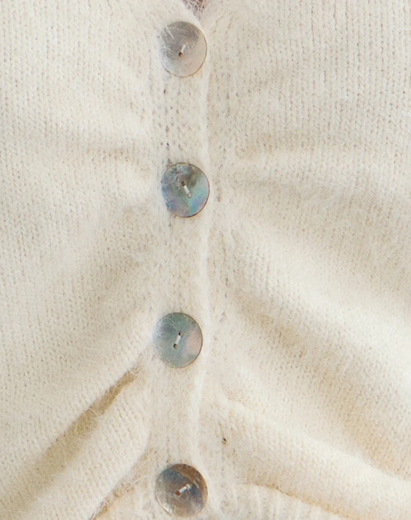 Jiyo Geraffte Strickjacke in Elfenbein