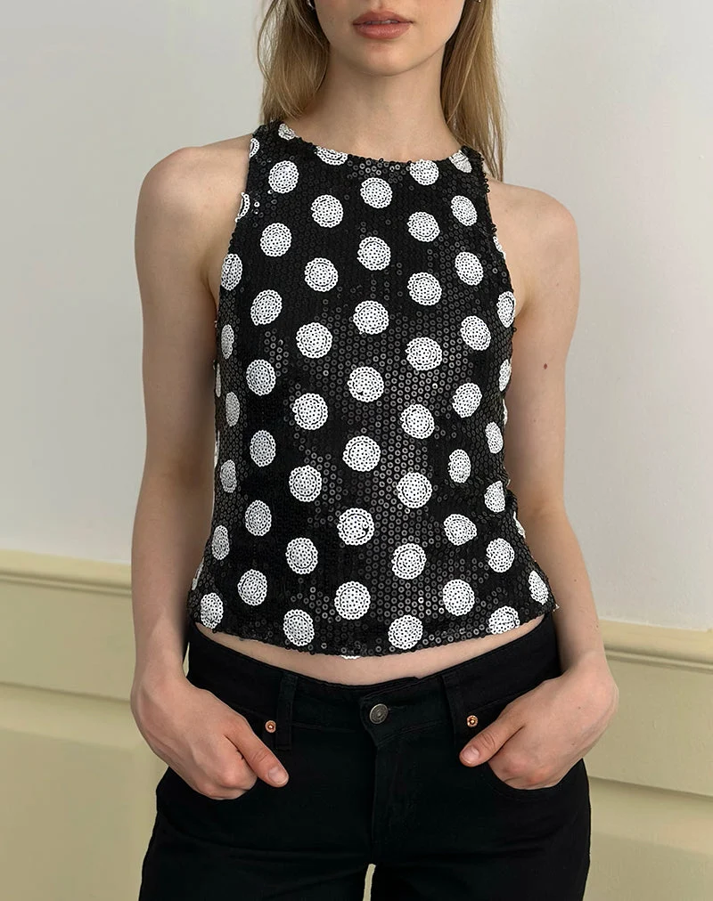 Felicita Top aus Polka-Pailletten Monochrom