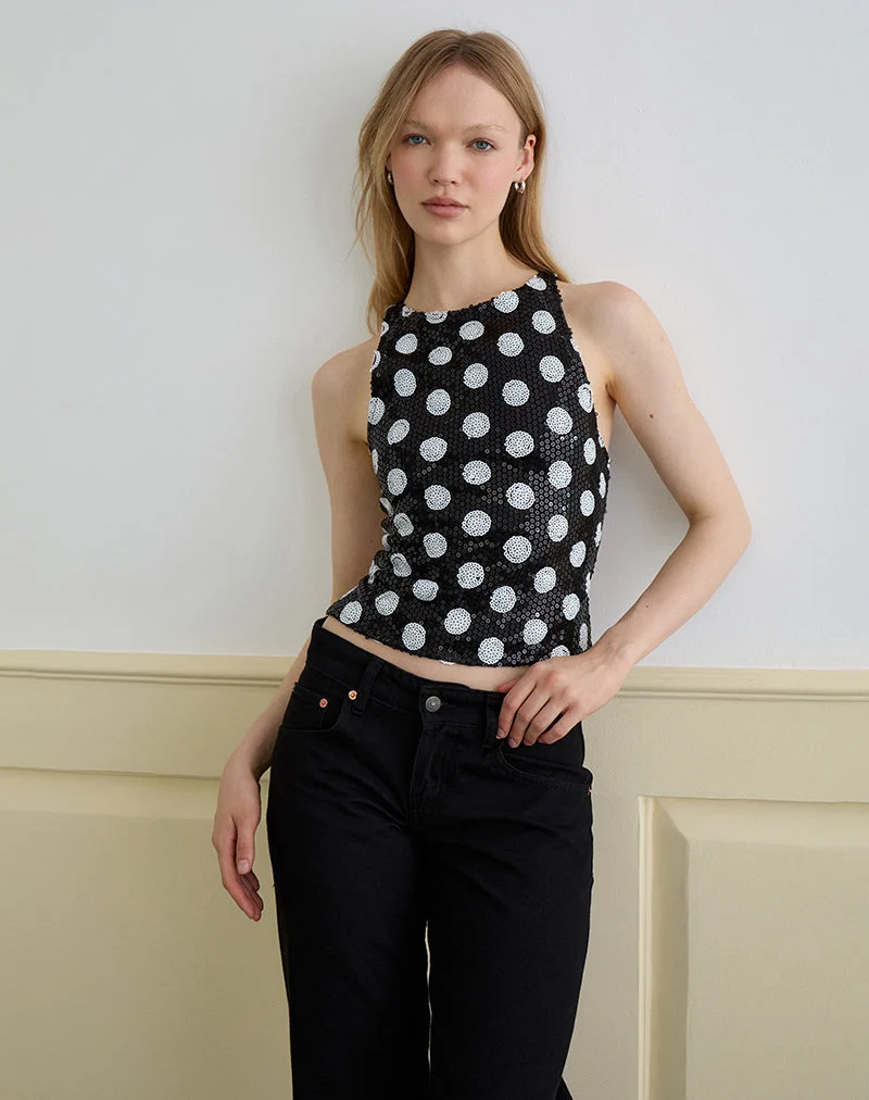 Felicita Top aus Polka-Pailletten Monochrom