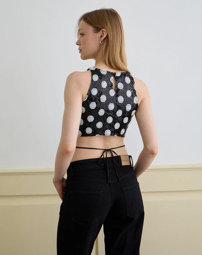 Felicita Top aus Polka-Pailletten Monochrom
