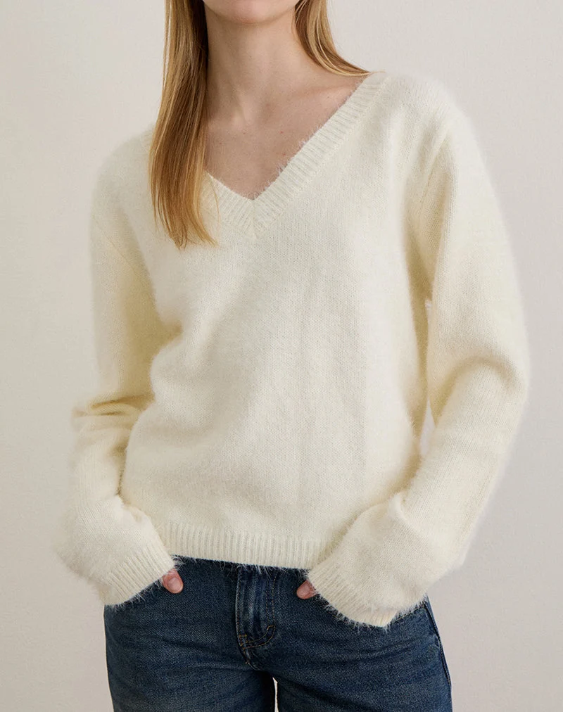 Dikara Pullover mit Schal aus Strickstoff Off White