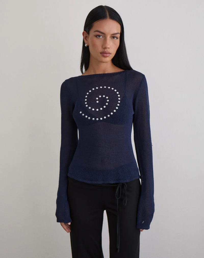 Armali Langarm-Top aus transparentem Strick in Navy
