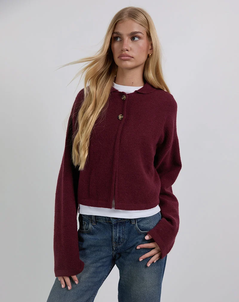 Merril Strickjacke mit Kragen aus Weinstrick