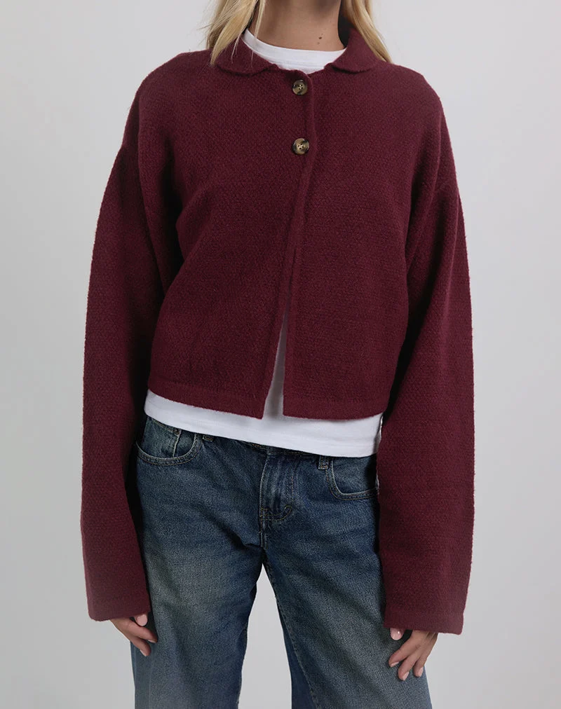 Merril Strickjacke mit Kragen aus Weinstrick