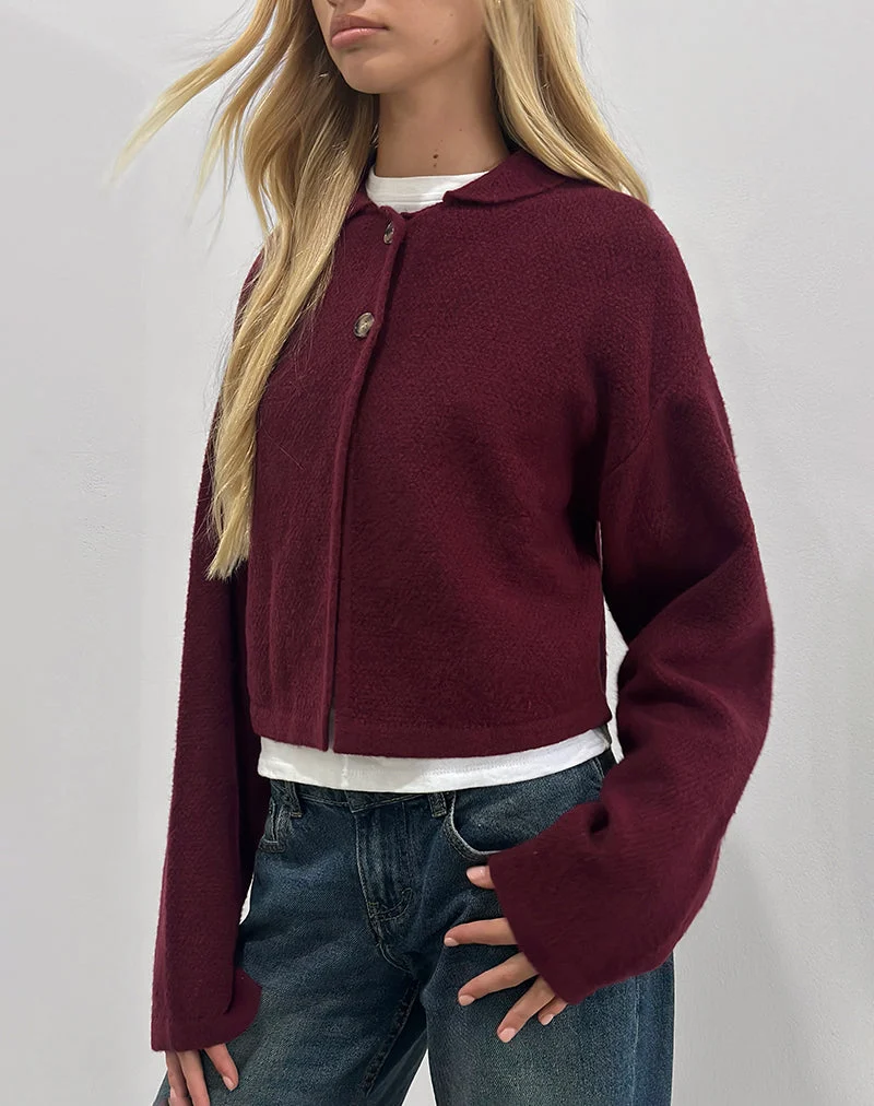 Merril Strickjacke mit Kragen aus Weinstrick
