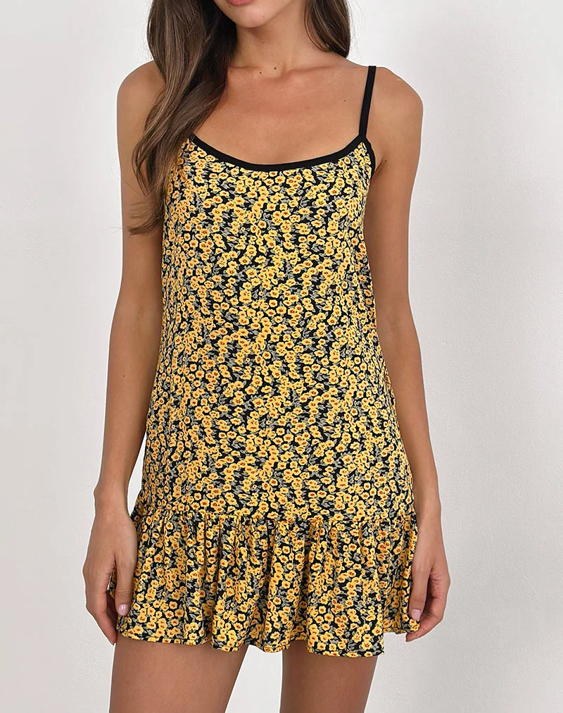 Marige Mini-Kleid mit Rundhalsausschnitt in Mini Bloom Gelb