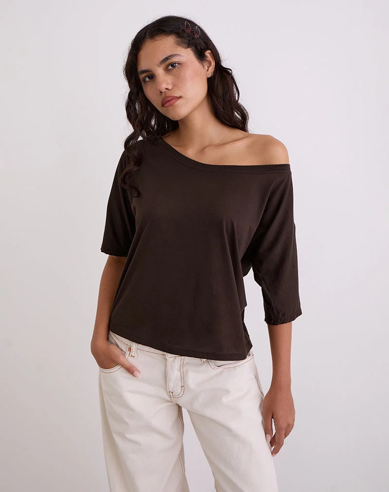Daman Schulternahes Basic-Top in Schokoladenbraun