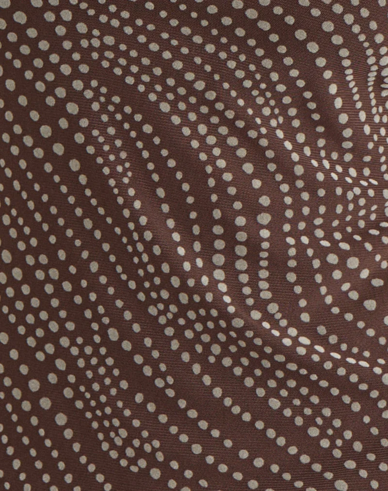 Alfreda Maxirock aus abstraktem Polka-Flock Braun