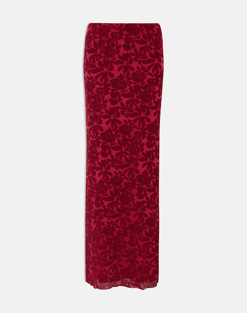 Alfreda Maxirock aus beflocktem Mesh Flower Cherry