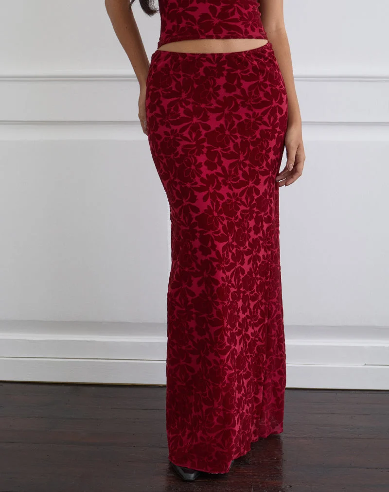 Alfreda Maxirock aus beflocktem Mesh Flower Cherry