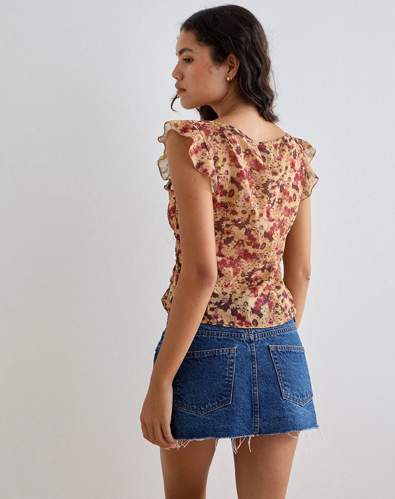 Heidi Wickeltop aus Chiffon mit rostiger Blume