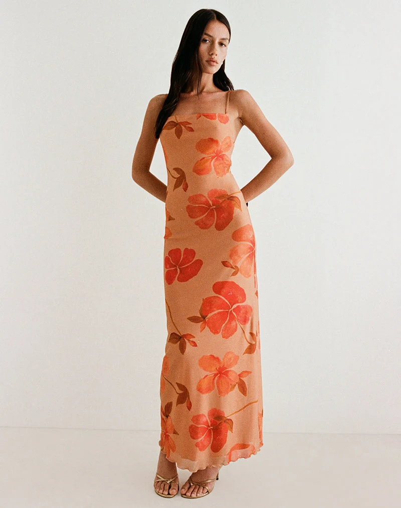 Dalesio Maxikleid in Aquarell Hibiskus Orange