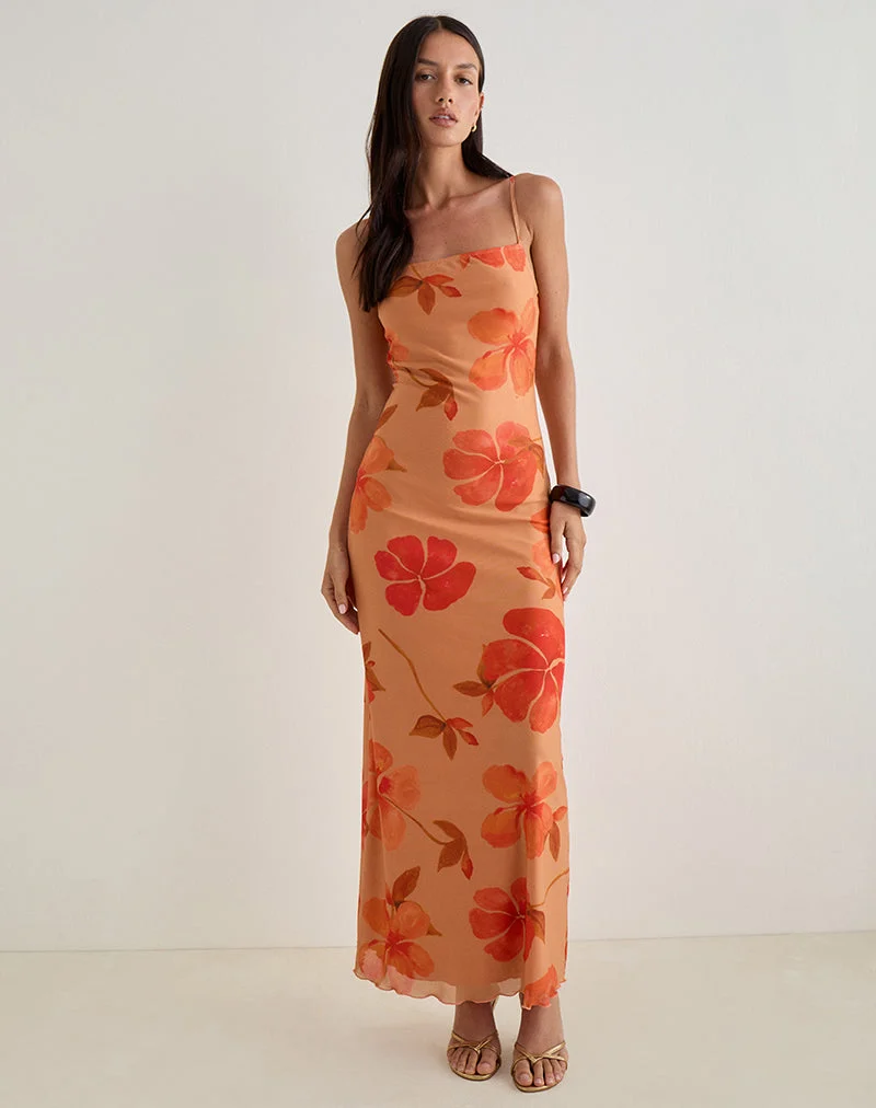 Dalesio Maxikleid in Aquarell Hibiskus Orange