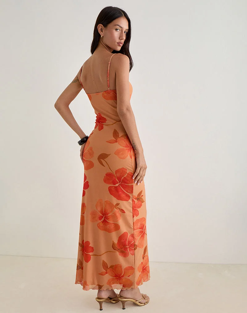 Dalesio Maxikleid in Aquarell Hibiskus Orange