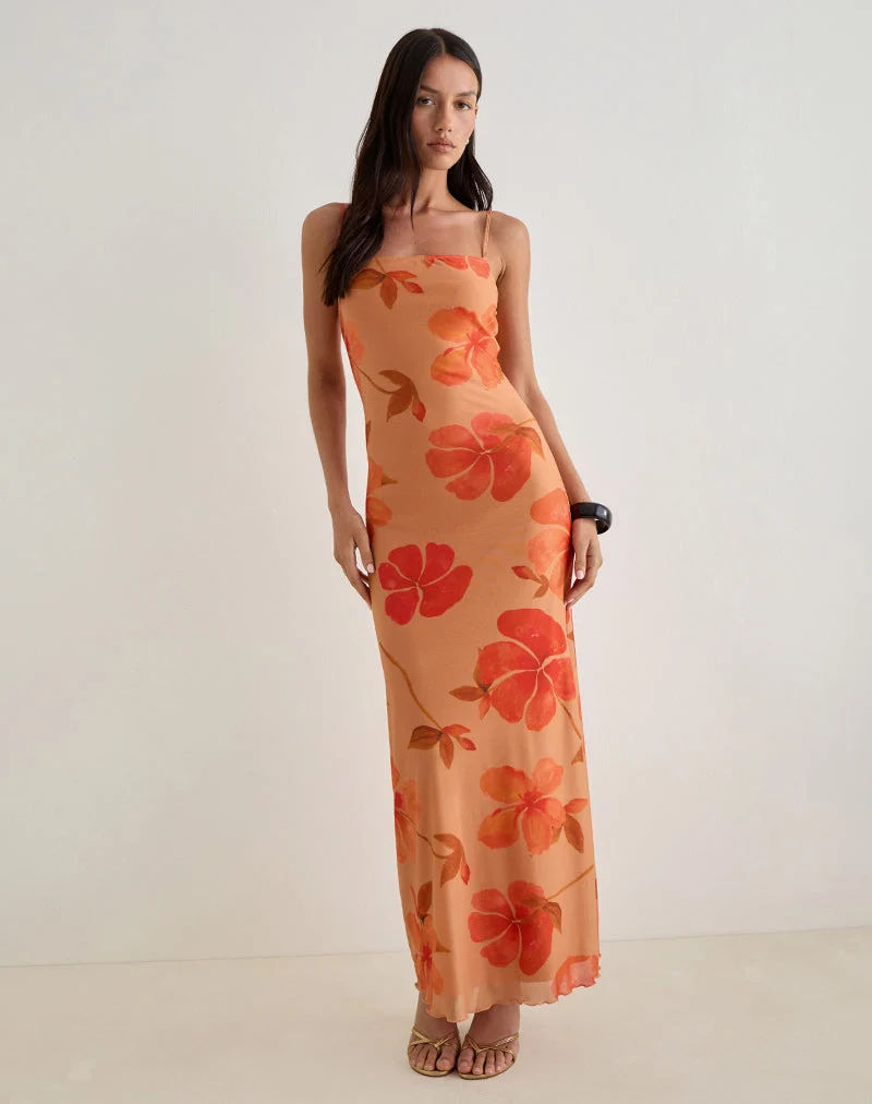 Dalesio Maxikleid in Aquarell Hibiskus Orange