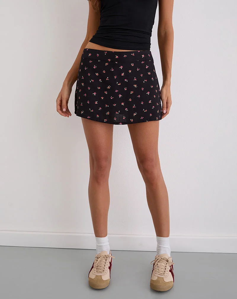 Haruto Skort in Ditsy Rose Garden Schwarz