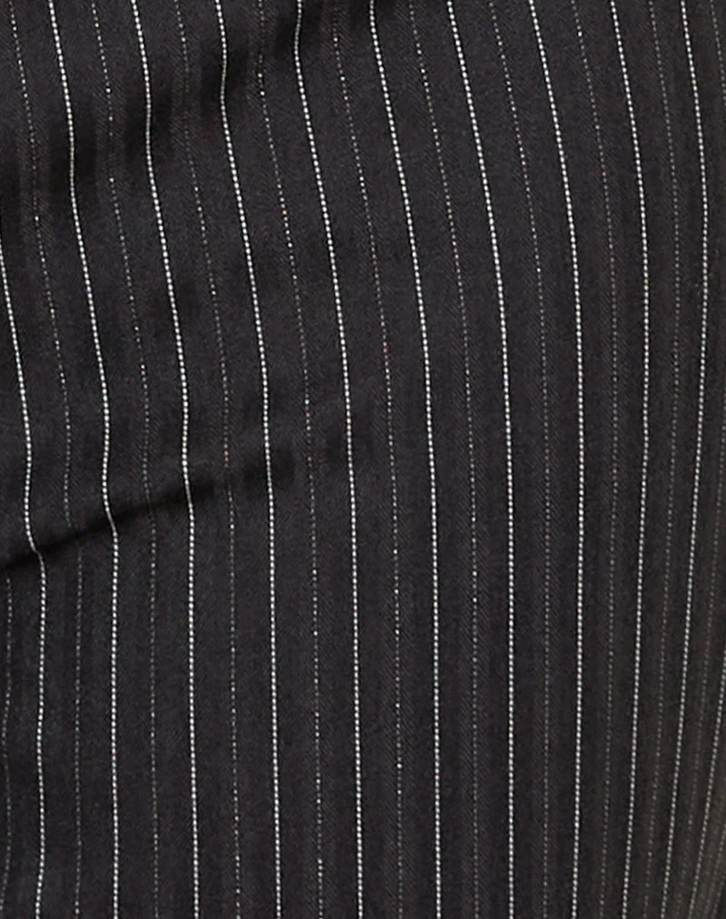 Elsa Top in Nadelstreifen schwarz mit grüner Einfassung