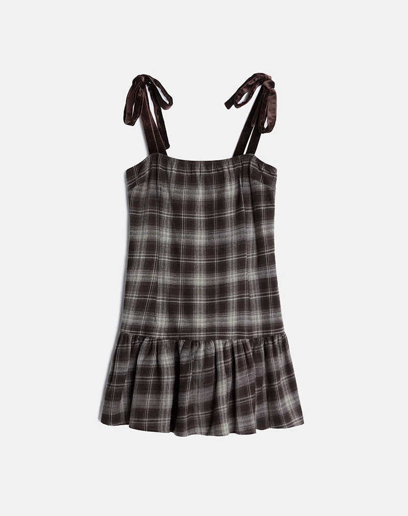 Miyori Minikleid mit quadratischem Ausschnitt, grau kariert