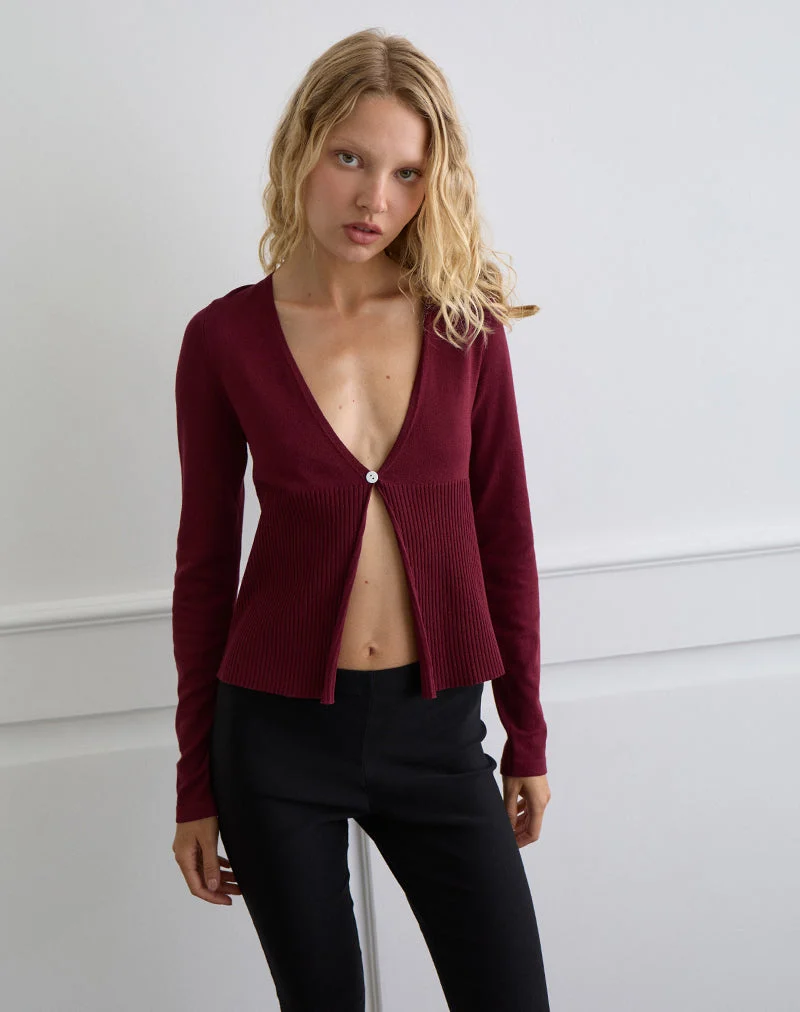 Langärmelige Strickjacke Niyah in Burgunderrot