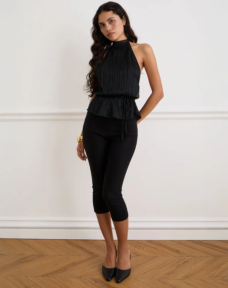 Brienne Top aus Chiffon Plissee Schwarz mit Futter