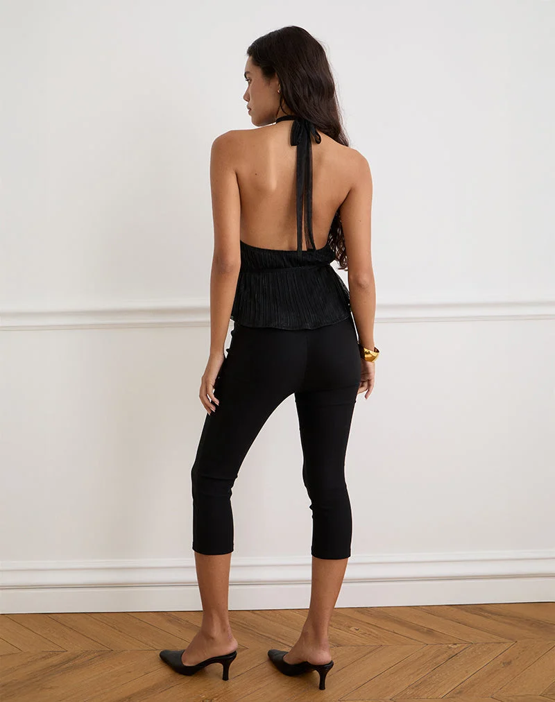 Brienne Top aus Chiffon Plissee Schwarz mit Futter