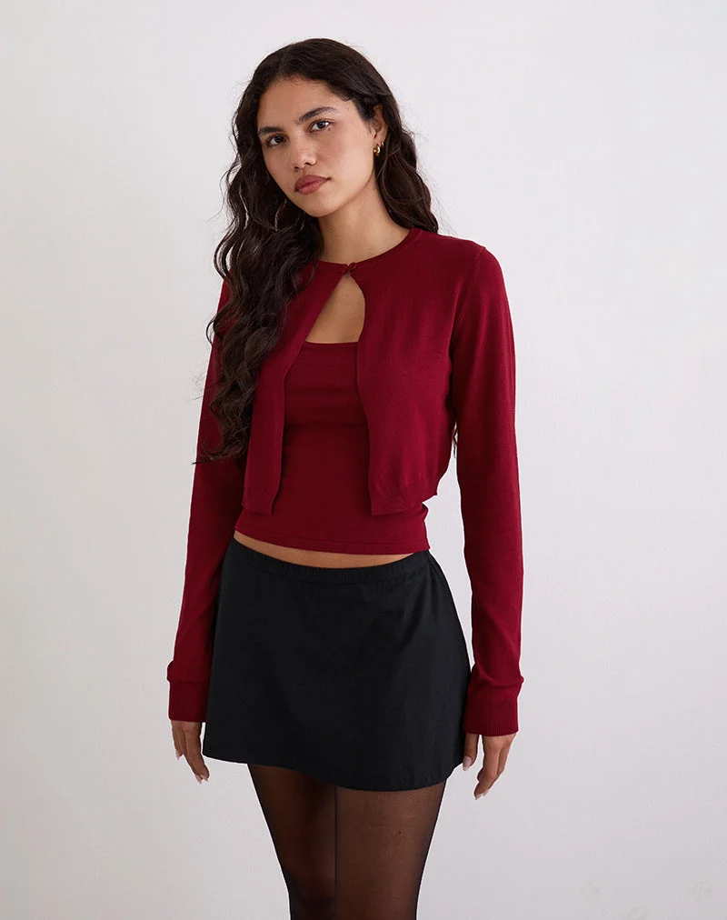 Nuha Gekürzte Strickjacke in Burgunderrot