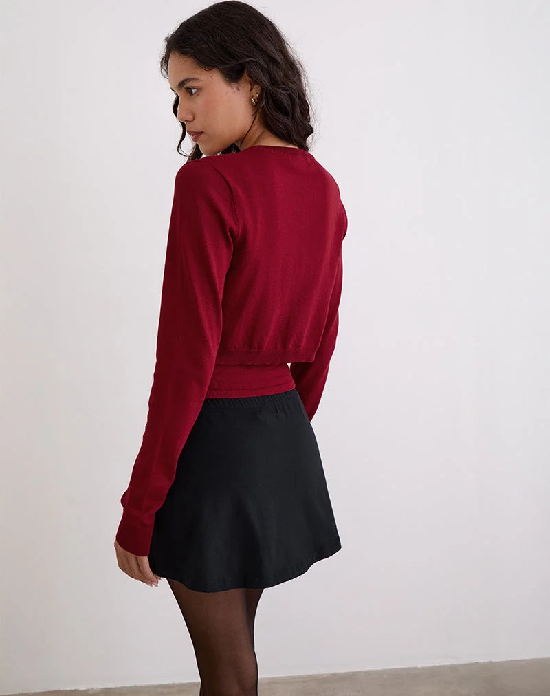 Nuha Gekürzte Strickjacke in Burgunderrot
